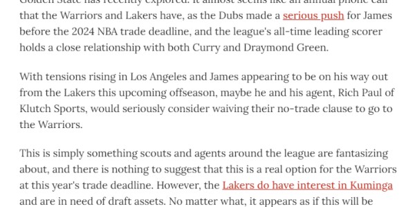 mk体育官网-内讧传闻推动詹皇离开湖人？名记：勒布朗或最终和库里联手